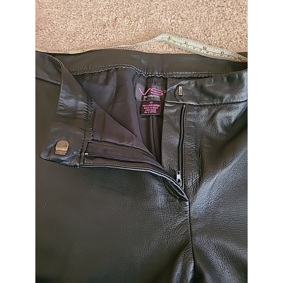 VS2 by Vakko Leather Pants Size 10 Black Lamb Leather Soft Wide Leg - Picture 4 of 9